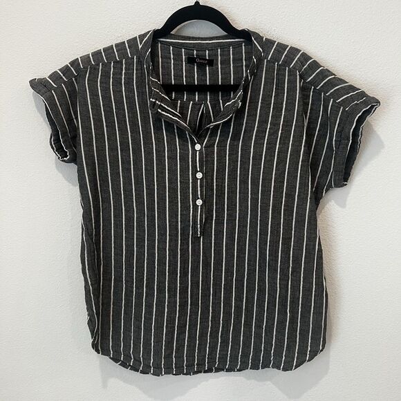 Quince Top Womens Sz S Gray Striped Organic Cotton Gauze Popover - Picture 2 of 7